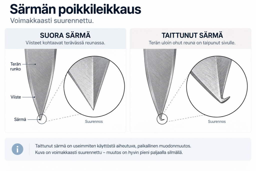 Suoran ja taittuneen veitsen särmän poikkileikkaus